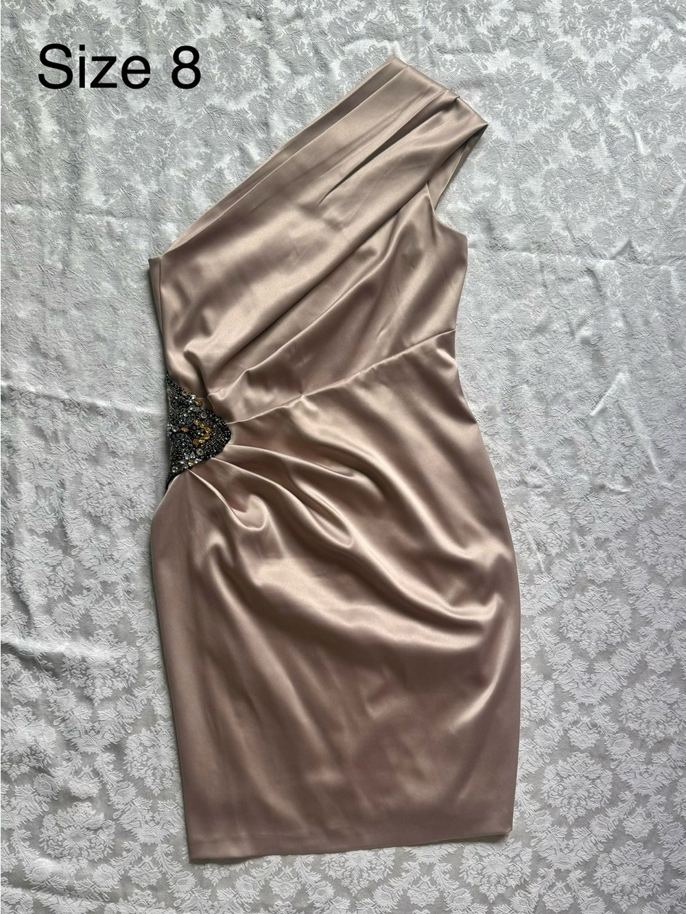 One-Shoulder Satin Cocktail Dress in Rose Gold